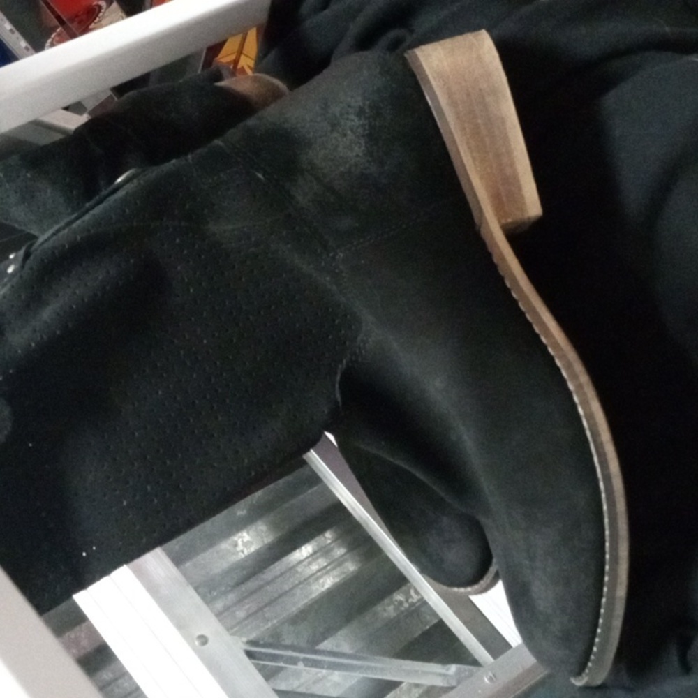 Black suede all leather boots size 8.5 moto distressed look